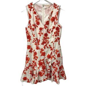 Rebecca Taylor Sz 6 Linen Floral Embroidered Wrap Style Dress Summer Coastal